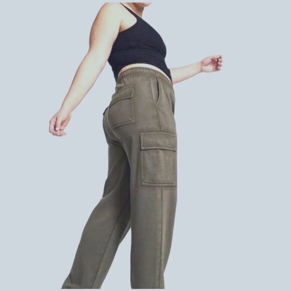 VS PINK XL Ivy Fleece Cargo Style Sweatpants In Army Green Pockets NWT - Picture 2 of 11